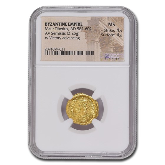 Byzantine Gold Semissis Maurice Tiberius (582-602 AD) MS NGC Byzantine Gold Semissis Maurice Tiberius (582-602 AD) MS NGC